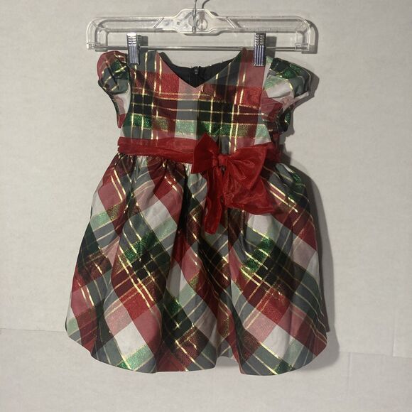 Bonnie Baby Other - BONNIE BABY red gold multicolor plaid v-neck short sleeve holiday dress 24M